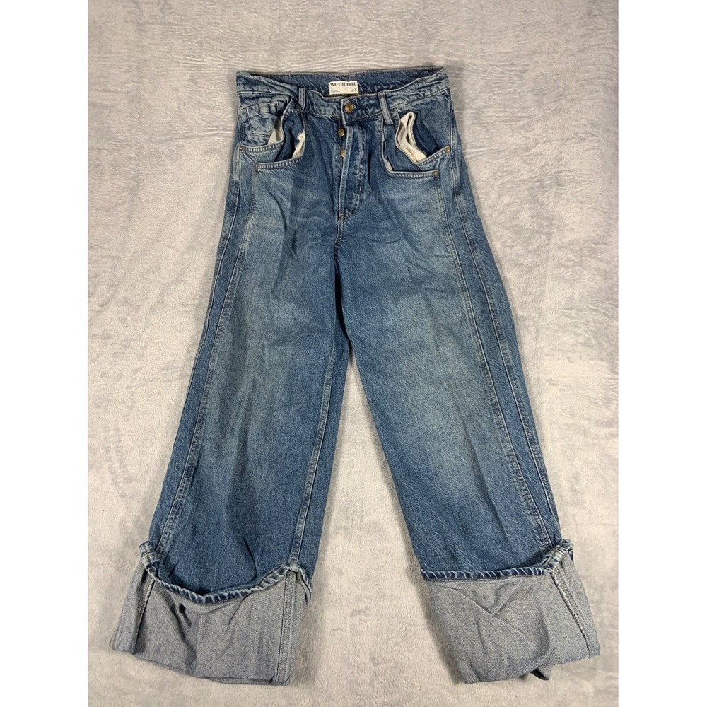 We The Free Wide Leg Flared Jeans in Light Blue Denim